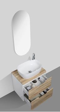 Picture of Trento bathroom cabinet SET 600 mm L White OAK and White, WHITE basin, 2 soft closing drawers, FREE delivery to JHB and Pretoria