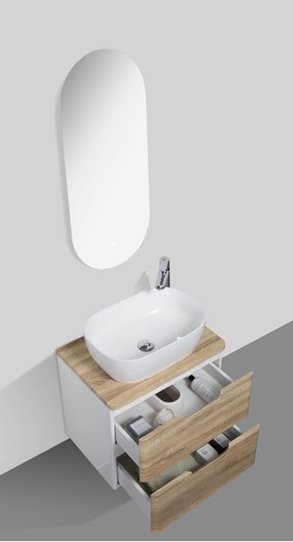 Picture of Trento bathroom cabinet SET 600 mm L White OAK and White, WHITE basin, 2 soft closing drawers, FREE delivery to JHB and Pretoria
