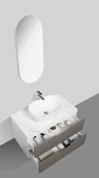 Picture of Trento bathroom cabinet SET 900 mm L Misty Grey and White, Calacatta top, 2 soft closing drawers, FREE delivery to JHB and Pretoria