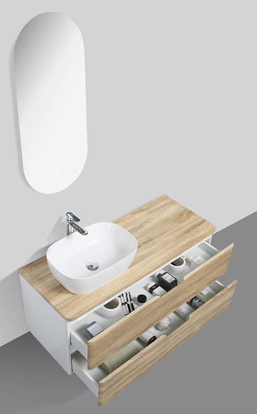Picture of Trento bathroom cabinet SET 1200 mm L WHITE OAK and White, White oak countertop, 2 drawers, FREE delivery to JHB and Pretoria