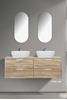 Picture of Trento double bathroom cabinet SET 1500 mm L, WHITE OAK and White, white oak countertop, 2 basins and 4 drawers, FREE delivery to JHB and Pretoria