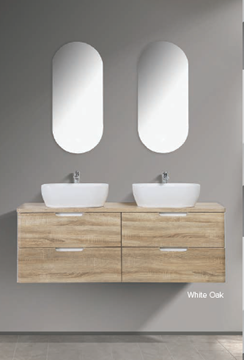 Picture of Trento double bathroom cabinet SET 1500 mm L, WHITE OAK and White, white oak countertop, 2 basins and 4 drawers, FREE delivery to JHB and Pretoria