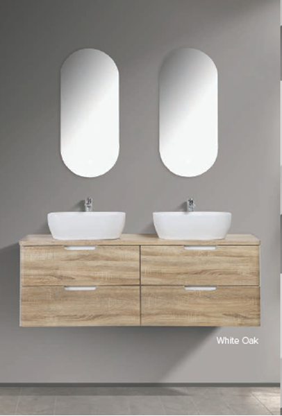 Picture of Trento double bathroom cabinet SET 1500 mm L, WHITE OAK and White, white oak countertop, 2 basins and 4 drawers, FREE delivery to JHB and Pretoria