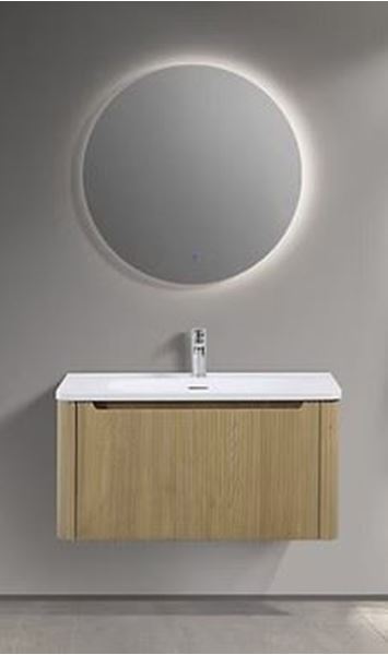 Picture of Monza OAK finish bathroom cabinet 800mm L, 1 drawer, Fluted design all around, Modena basin, Sintered stone countertop, FREE delivery to JHB / PRETORIA