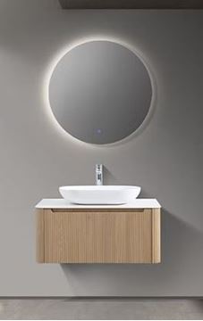 Picture of Monza OAK finish bathroom cabinet 800mm L, 1 drawer, Fluted design all around, Modena basin, Sintered stone countertop, FREE delivery to JHB / PRETORIA