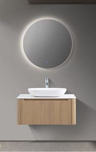 Picture of Monza OAK finish bathroom cabinet 800mm L, 1 drawer, Fluted design all around, Modena basin, Sintered stone countertop, FREE delivery to JHB / PRETORIA