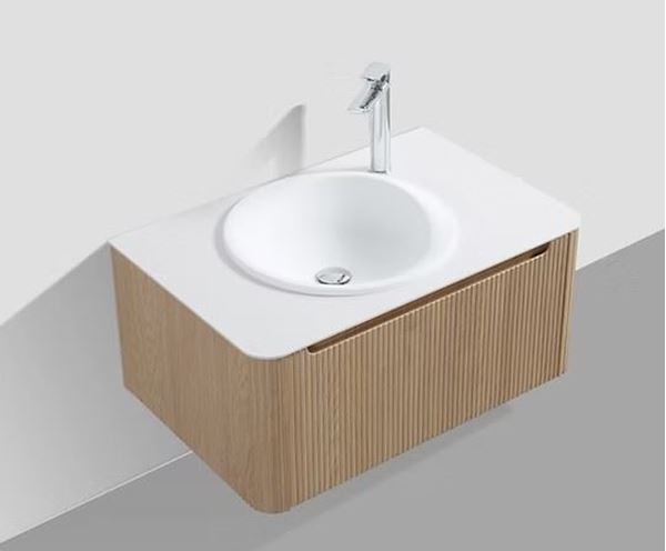 Picture of Monza OAK finish bathroom cabinet 800mm L, Fluted design, Wave basin, Sintered stone countertop, FREE delivery to JHB / PRETORIA