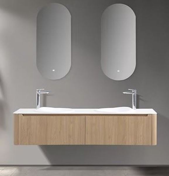 Picture of Monza OAK double bathroom cabinet 1600 mm L, Fluted design, Wave quartz composite basins, Sintered stone countertop, FREE delivery to JHB/ PTA