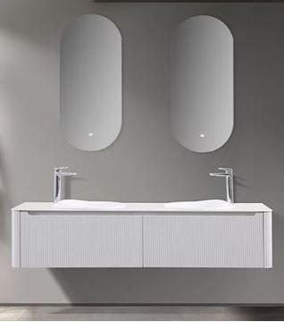Picture of Monza WHITE double bathroom cabinet 1600 mm L, Fluted design, Wave quartz composite basins, Sintered stone countertop, FREE delivery to JHB/ PTA