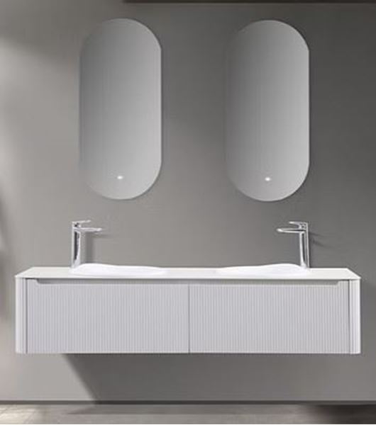 Picture of Monza WHITE double bathroom cabinet 1600 mm L, Fluted design, Wave quartz composite basins, Sintered stone countertop, FREE delivery to JHB/ PTA